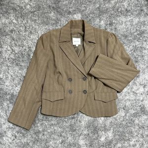 WALTER Cropped Double Breasted Blazer Women's 8 Brown Pinstriped Stretch